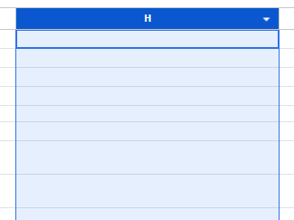 列名のHをクリックして、幅の広いH列を選んだ画面